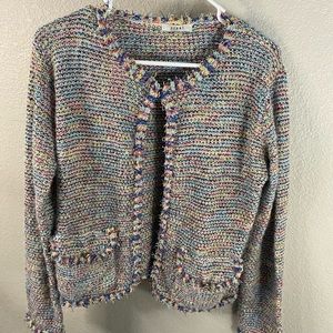 SIONI women NWOT lightweight open frayed front collar hem cuffs and pock…